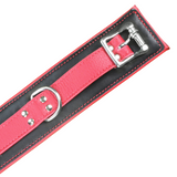 Cuff Wrist - Leather Softy Padded Handcuff - Black with Red Strap