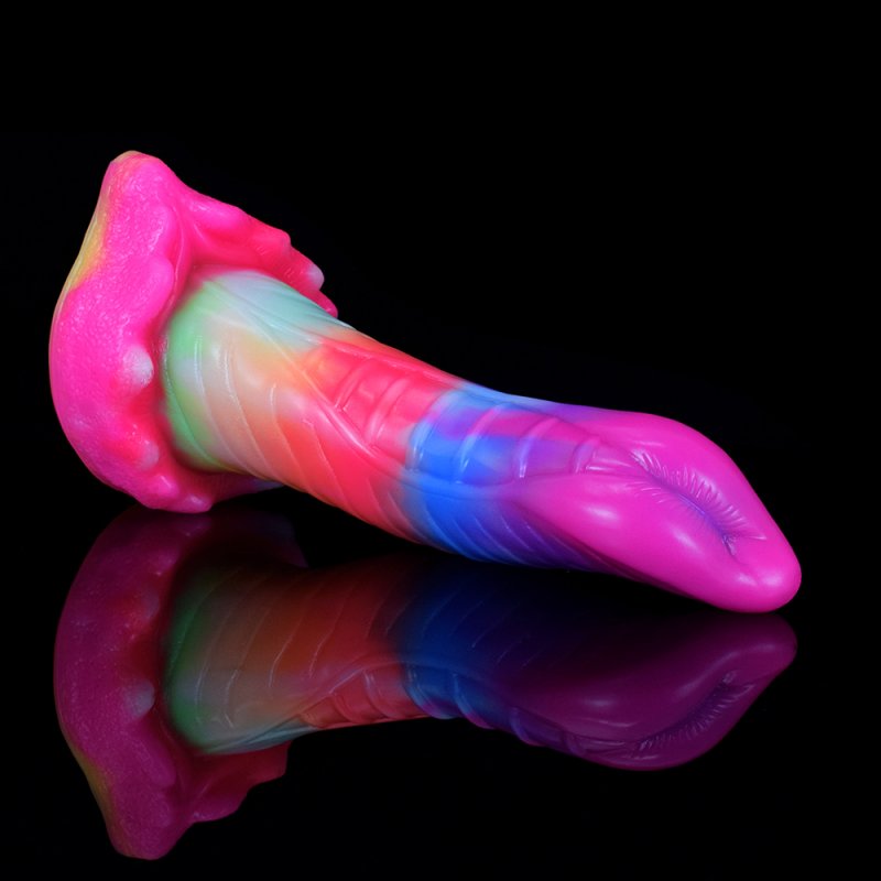 Rainbow Ribbed Luminous Dildo