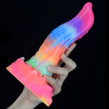 Rainbow Ribbed Luminous Dildo