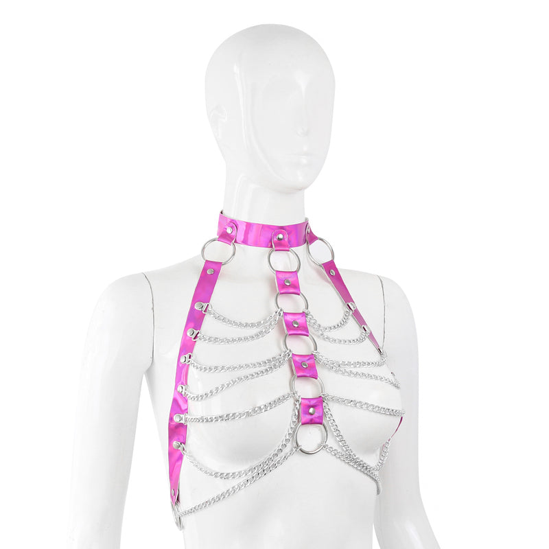 Hologram PVC with Chain Halter Bra Top (3 colors)