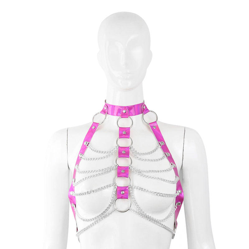 Hologram PVC with Chain Halter Bra Top (3 colors)