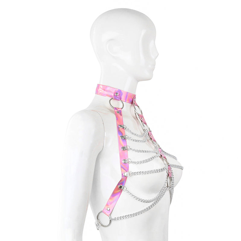 Hologram PVC with Chain Halter Bra Top (3 colors)