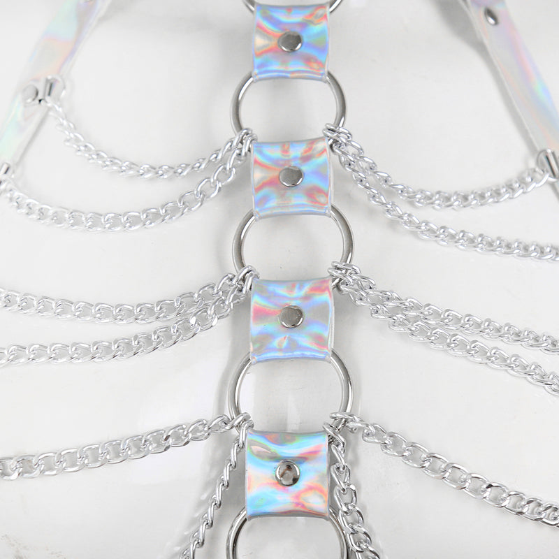 Hologram PVC with Chain Halter Bra Top (3 colors)