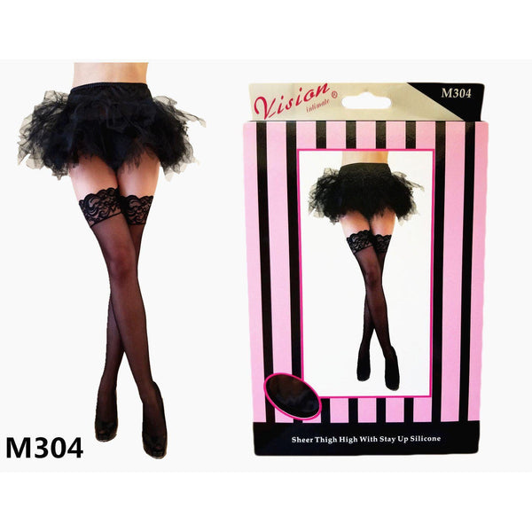 Sheer Stay Up Thigh High Stockings Black-Stockings-The Love Zone