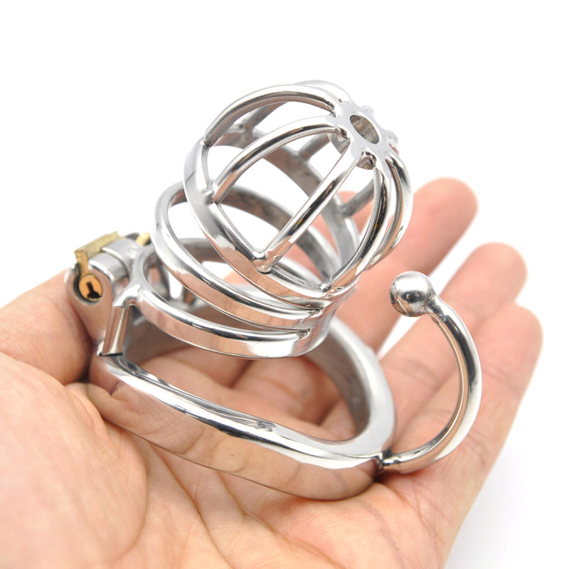 Chastity Cage with Ball Hook stainless steel shorty