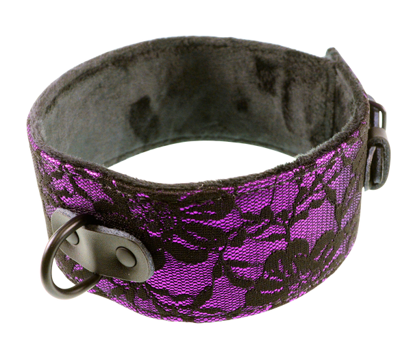 Beautiful lace purple slave collar D Ring Lace Collar Purple / Black Lace