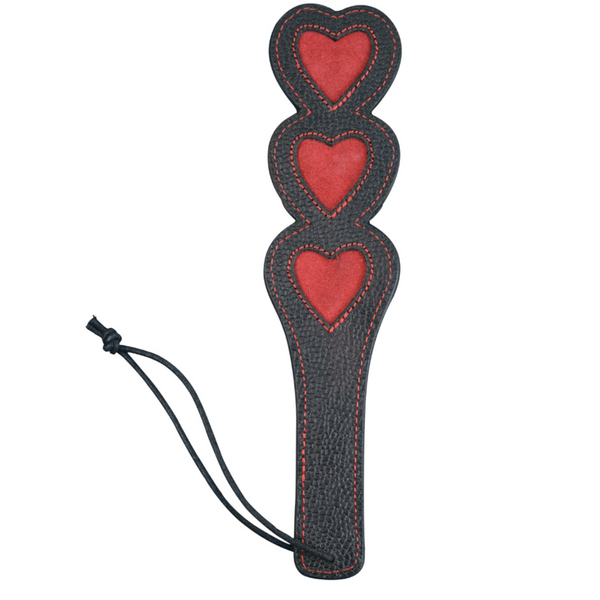Paddle - Imprint: Leather with Three Red Leather Hearts-FET-The Love Zone - spanking paddle