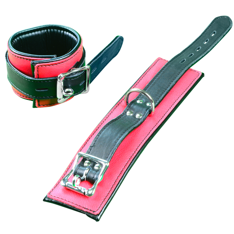 Cuff Ankle - Soft Premium Leather Contrast Red Cuffs -The Love Zone leather restraint cuffs