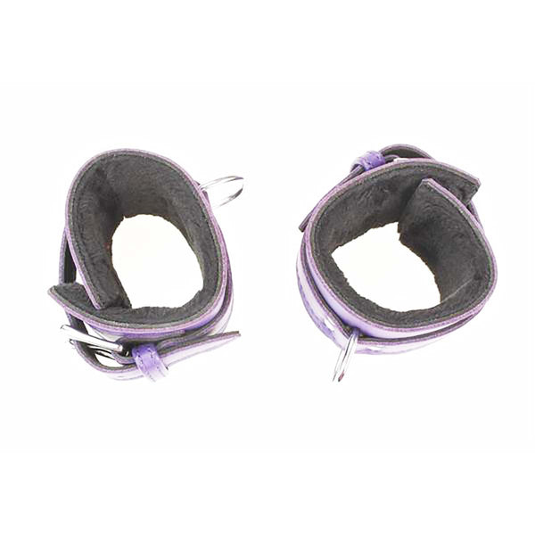 purple leather handcuffs for bondage - leather restraint cuffs