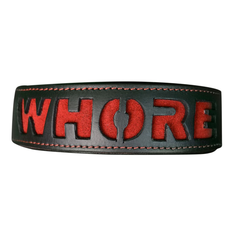 Collar - Leather Slave Collar with reverse - Slut , Bitch, Slave, Pig, Whore (5 options)