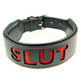 Collar - Leather Slave Collar with reverse - Slut , Bitch, Slave, Pig, Whore (5 options)