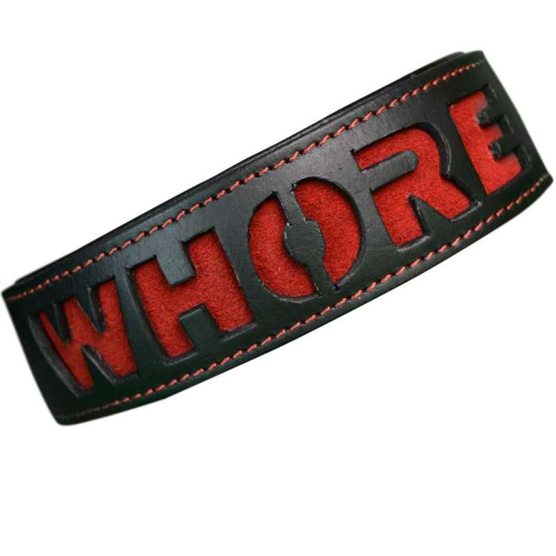 Collar - Leather Slave Collar with reverse - Slut , Bitch, Slave, Pig, Whore (5 options)