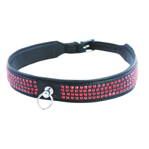 Leather Slave Collar 4 Rows Rhinestone Collar (4 color options)