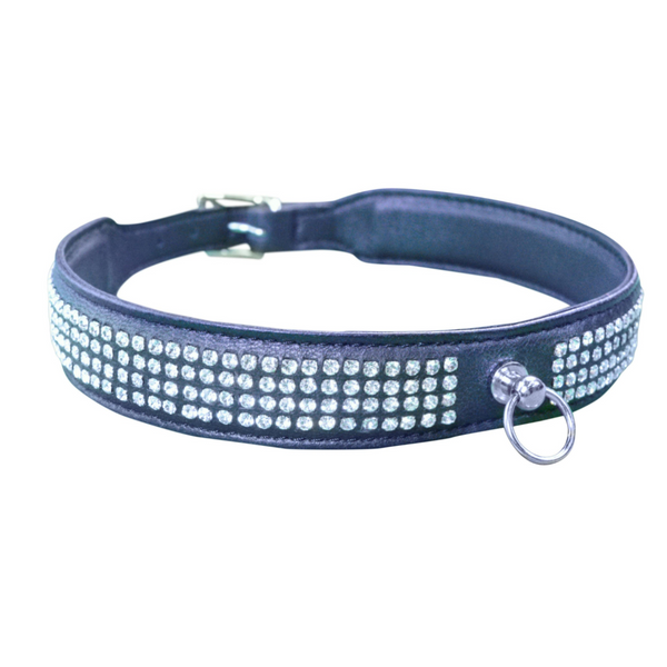 Leather Slave Collar 4 Rows Rhinestone Collar (4 color options)