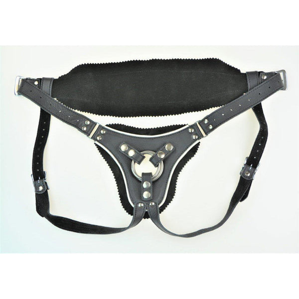 Strap On - Harness Deluxe Cut out Double-Ring Leather - with Corset Style Back Pad-The Love Zone