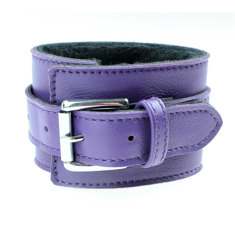 Cuff Wrist - Purple Genuine Leather with Shaved Faux Fur Lining Bondage Handcuff The Love Zone