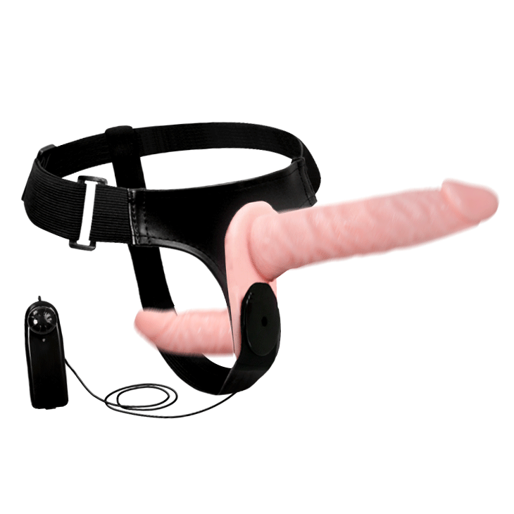 Vibrating strap on with vaginal plug 