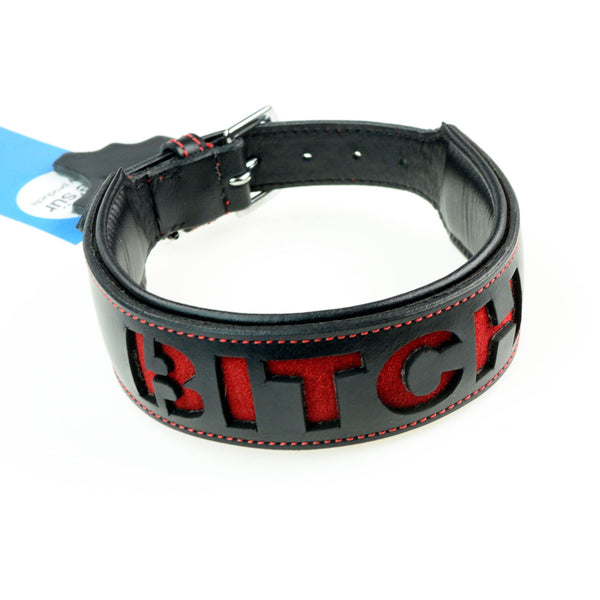 Collar - Leather "Bitch" Padded Slave Collar-Fetish/Bondage-The Love Zone