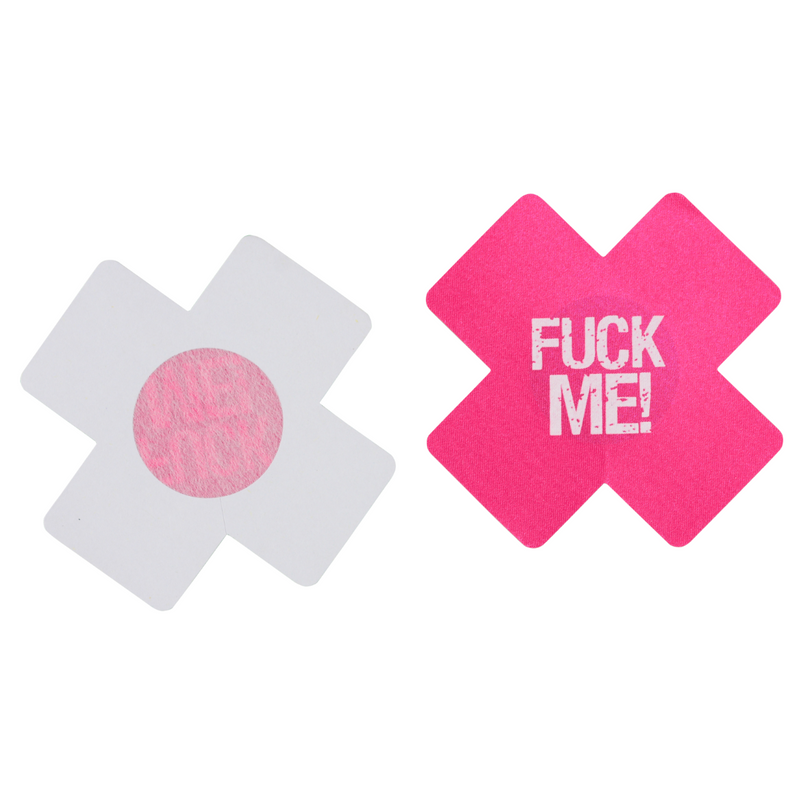 Pasties Pink & Black Cross "Fuck Me" Glow in dark Nipple Covers 5 Pair