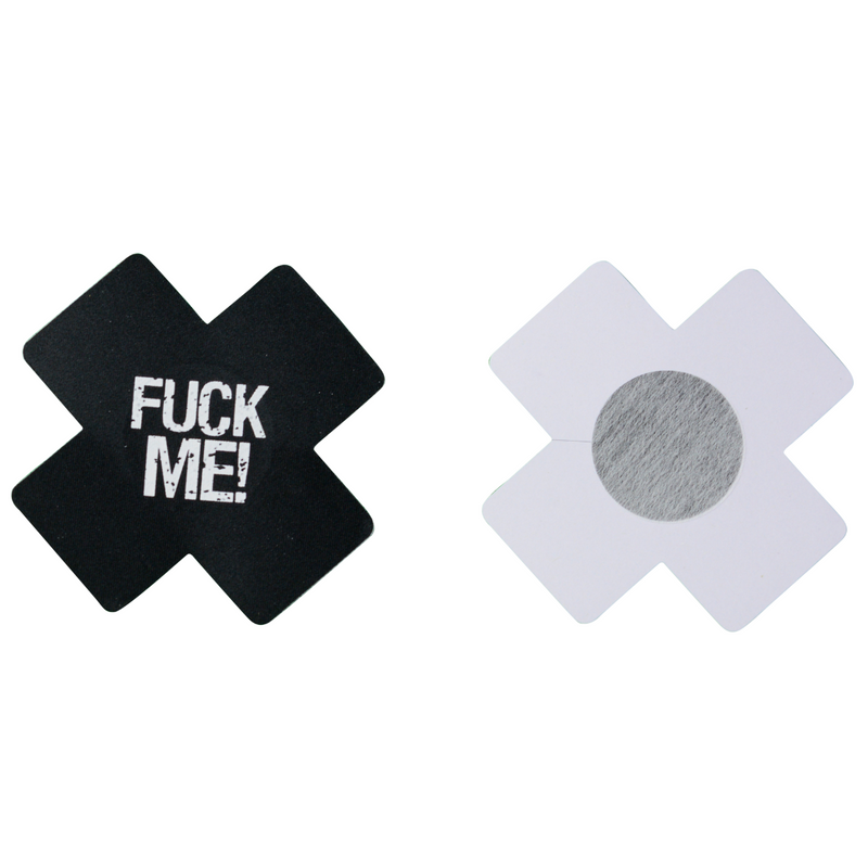 Pasties Pink & Black Cross "Fuck Me" Glow in dark Nipple Covers 5 Pair