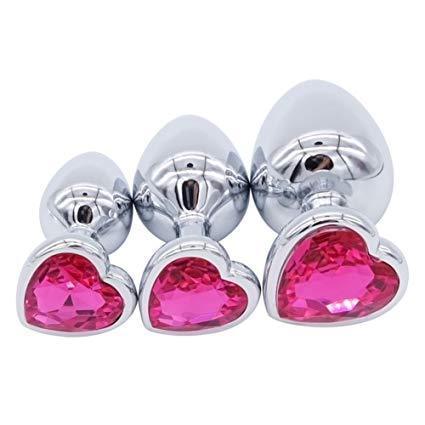 Butt Plug - Metal Heart Anal Plug - Dark Pink-Anal-The Love Zone