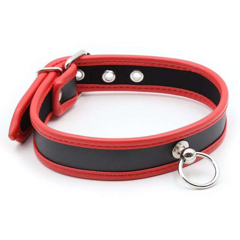 Collar - Heavy Duty Black PVC Collar with Red Piping-FET-The Love Zone