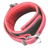 Cuff Wrist - Leather Softy Padded Handcuff - Black with Red Strap