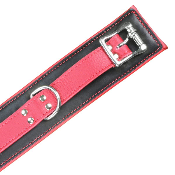 Cuff Wrist - Leather Softy Padded Handcuff - Black with Red Strap