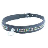 Collar - Leather 2 Row Rhinestone Slave Collar (5 color options)