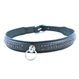 Collar - Leather 2 Row Rhinestone Slave Collar (5 color options)