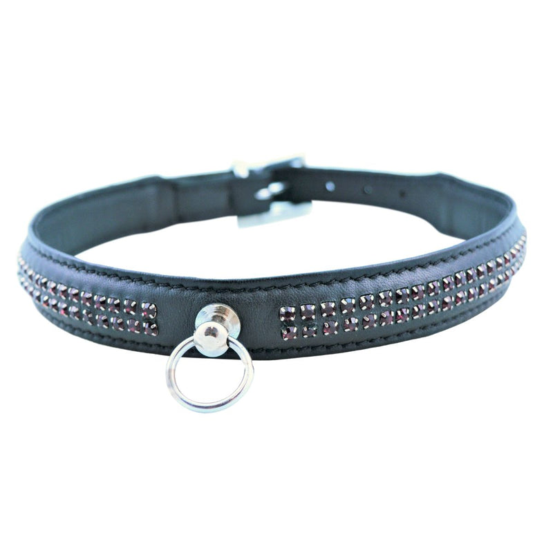 Collar - Leather 2 Row Rhinestone Slave Collar (5 color options)