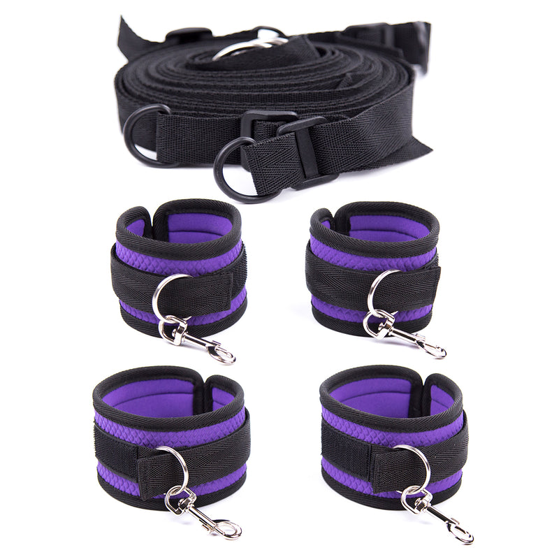 Bondage Kit - Neoprene Bed Cuff Kit Purple