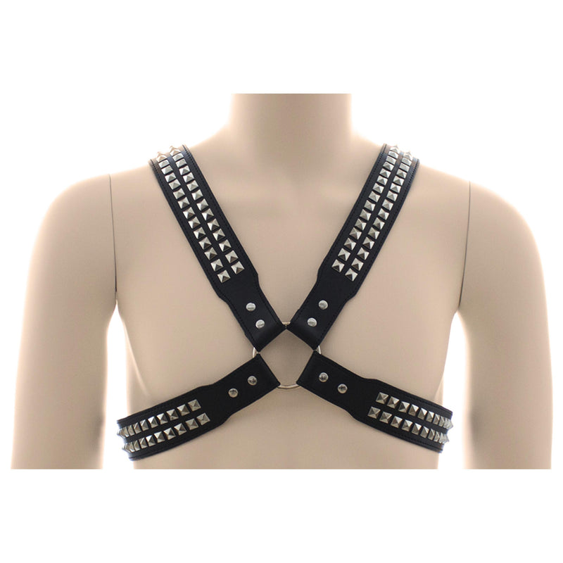 Chest Harness - Halford Style Studded X-Cross PVC Vegan Leather-Fetish/Bondage-The Love Zone