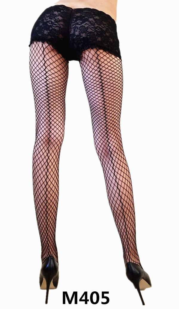 Diamond Net Pantyhose with built in Lace boy shorts Black