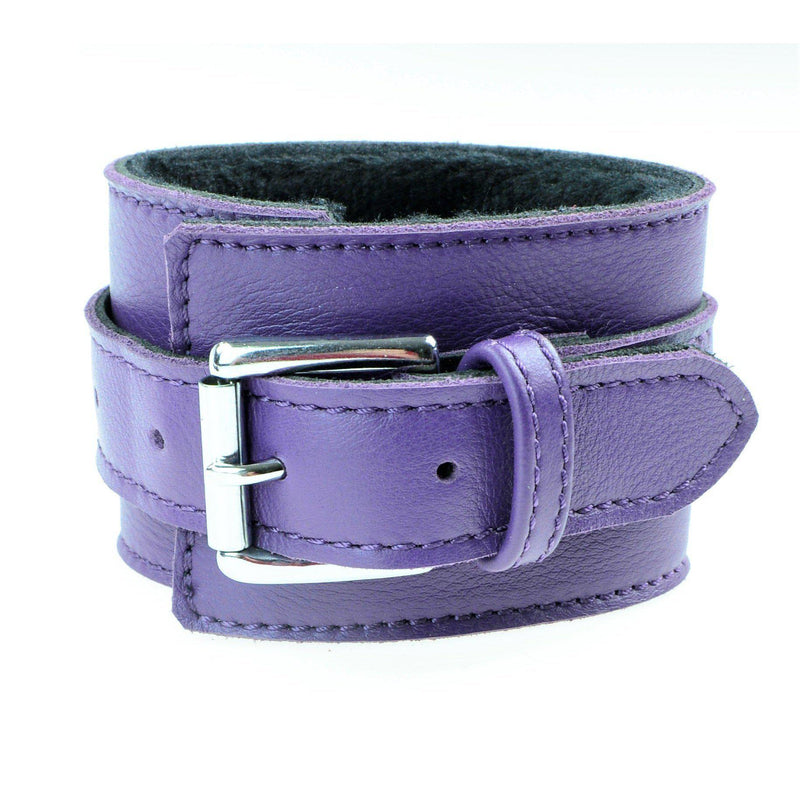 Cuff Wrist - Purple Genuine Leather with Shaved Faux Fur Lining Bondage Handcuff-FBOND-The Love Zone